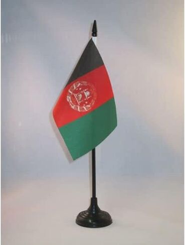 علم طاولة أفغانستان AZ FLAG مقاس 4 بوصات × 6 بوصات - علم مكتب أفغانستان مقاس 15 × 10 سم - عصا وقاعدة بلاستيكية سوداء in Kuwait