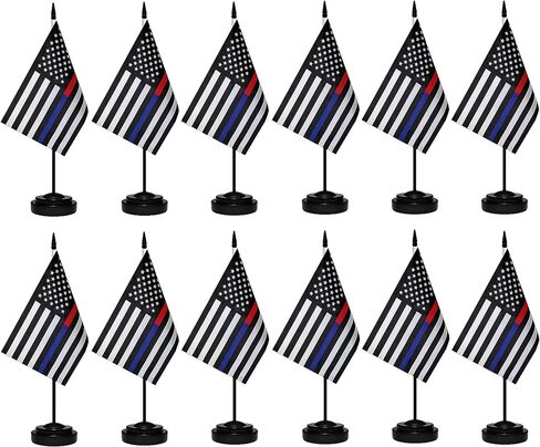 Thin Blue Green and Red Line American USA Desk Flag,Small Mini Patriotic American Honoring Police Military and Fire Officers Table Flags With Stand Base,Miniature Thin Blue Green and Red Line Deluxe in Saudi Arabia