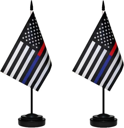 Thin Blue Green and Red Line American USA Desk Flag,Small Mini Patriotic American Honoring Police Military and Fire Officers Table Flags With Stand Base,Miniature Thin Blue Green and Red Line Deluxe in Saudi Arabia