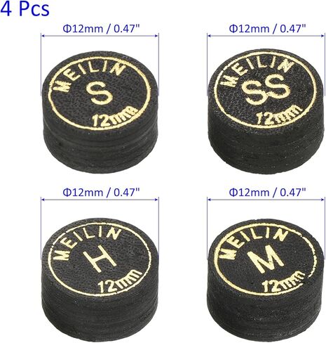 مجموعة أطراف عصا البلياردو - أطراف عصا البلياردو مغلفة، أنماط متعددة H وM وS و2S من الجلد الصناعي متعدد الطبقات، تنطبق على عصا البلياردو (قطر 12 مم، أسود) in Kuwait