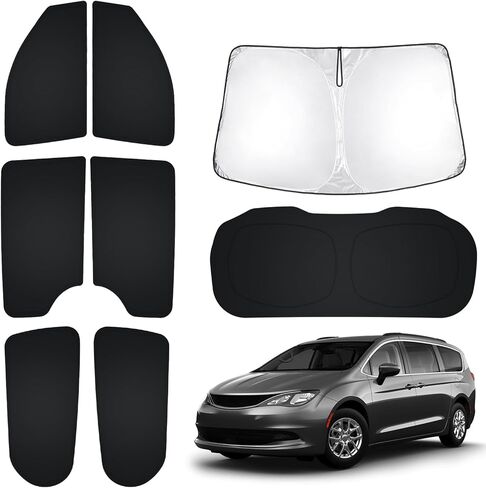 T TGBROS Privacy Sunshade Custom Fit for 2017-2023 Chrysler Pacifica Accessories الزجاج الأمامي الجانب النافذة الخلفية مجموعة كاملة من ظلال شمس السيارة كتل قابلة للطي الأشعة فوق البنفسجية تحافظ على برودة سيارتك 8 قطع in Kuwait