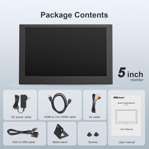 شاشة 5 بوصة، شاشة IPS LCD صغيرة مقاس 800 × 480، هيكل معدني، شاشة فيديو كاميرا صغيرة بزاوية عرض 140 درجة مع مدخلات HDMI/AV/VGA متوافقة مع كاميرا DSLR للكمبيوتر المحمول، DVD DVR CCD in Kuwait