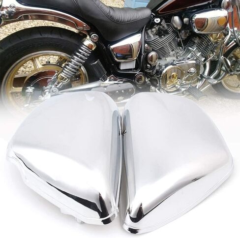 غطاء جانبي للبطارية من الكروم غطاء حماية هدية متوافق مع Yamaha XV700 750 1000 1100 Virago 1984-Up in Kuwait
