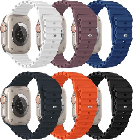 6 قطع من سوار Ocean Band متوافق مع Apple Watch Band Ultra 49mm للنساء والرجال، سوار رياضي من السيليكون قابل للتعديل مع إبزيم معدني لساعة Apple Watch Ultra 1 2 Series Strap in Kuwait