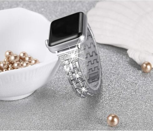 Secbolt Bling Bands Compatible with Apple Watch Band 38mm 40mm 41mm 42mm 44mm 45mm Women iWatch SE Series 9 8 7 6 5 4 3 2 1, Dressy Jewelry Metal Wristband Strap Diamond Rhinestone in Saudi Arabia