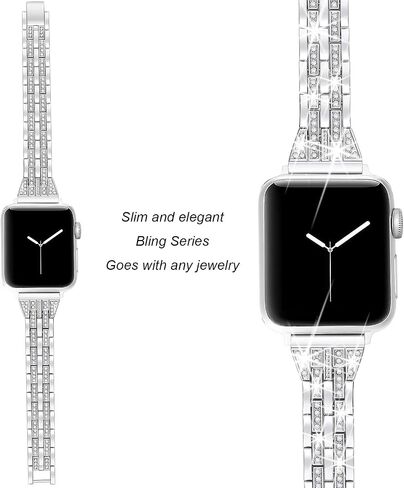 Secbolt Bling Bands Compatible with Apple Watch Band 38mm 40mm 41mm 42mm 44mm 45mm Women iWatch SE Series 9 8 7 6 5 4 3 2 1, Dressy Jewelry Metal Wristband Strap Diamond Rhinestone in Saudi Arabia