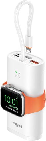 شاحن محمول لساعة Apple & iPhone، بنك طاقة 10000 مللي أمبير في الساعة 20 وات PD شحن سريع حزمة بطارية متوافقة مع Apple Watch Series Ultra/8/7/6/Se/5/4/3/2/1/iPhone14/14 Pro Max/13/ 12- أبيض in Kuwait