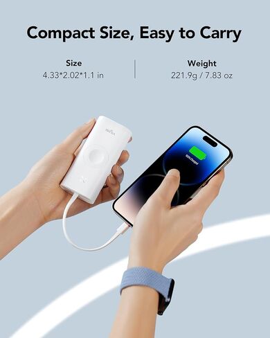 شاحن محمول لساعة Apple & iPhone، بنك طاقة 10000 مللي أمبير في الساعة 20 وات PD شحن سريع حزمة بطارية متوافقة مع Apple Watch Series Ultra/8/7/6/Se/5/4/3/2/1/iPhone14/14 Pro Max/13/ 12- أبيض in Kuwait