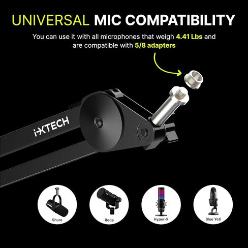 IXTECH Microphone Boom Arm Stand, Heavy Duty Adjustable Mic Stand with Cable Ties, Desk Mount Arm Stand for Gaming Streaming Podcasting (LARGE). in Saudi Arabia