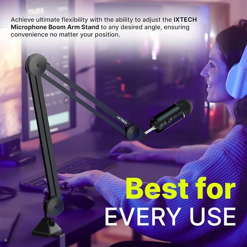 IXTECH Microphone Boom Arm Stand, Heavy Duty Adjustable Mic Stand with Cable Ties, Desk Mount Arm Stand for Gaming Streaming Podcasting (LARGE). in Saudi Arabia