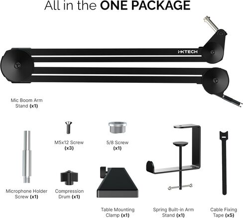 IXTECH Microphone Boom Arm Stand, Heavy Duty Adjustable Mic Stand with Cable Ties, Desk Mount Arm Stand for Gaming Streaming Podcasting (LARGE). in Saudi Arabia