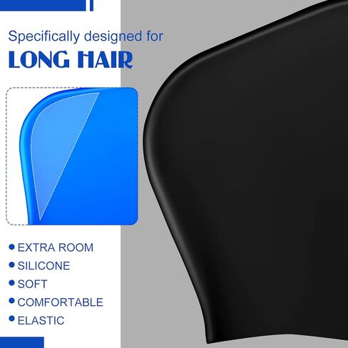 6 قطع من قبعات السباحة المصنوعة من السيليكون للشعر الطويل للجنسين، قبعة السباحة للفتيات، قبعة سباحة مقاومة للماء للضفائر والمجدل، شعر طويل سميك مجعد، الأطفال والنساء والرجال والأولاد، متعدد الألوان in Kuwait