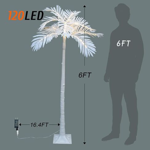 Lighted 6FT Artificial Lighted Palm Tree Coconut Tree, 120 LED Lights, Decoration for Home, Party, Christmas, Nativity, Outside Patio (White) in Saudi Arabia