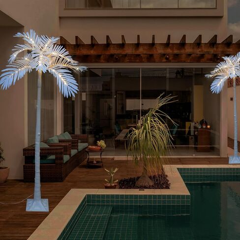 Lighted 6FT Artificial Lighted Palm Tree Coconut Tree, 120 LED Lights, Decoration for Home, Party, Christmas, Nativity, Outside Patio (White) in Saudi Arabia