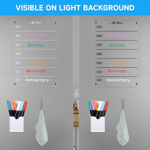 9 × 13 لوح مسح جاف أسبوعي شفاف للثلاجة قطعتين من الأكريليك المغناطيسي للمسح الجاف للثلاجة والتقويم الأسبوعي ولوحة بيضاء للمطبخ in Kuwait