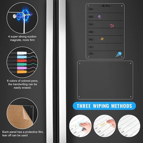 9 × 13 لوح مسح جاف أسبوعي شفاف للثلاجة قطعتين من الأكريليك المغناطيسي للمسح الجاف للثلاجة والتقويم الأسبوعي ولوحة بيضاء للمطبخ in Kuwait