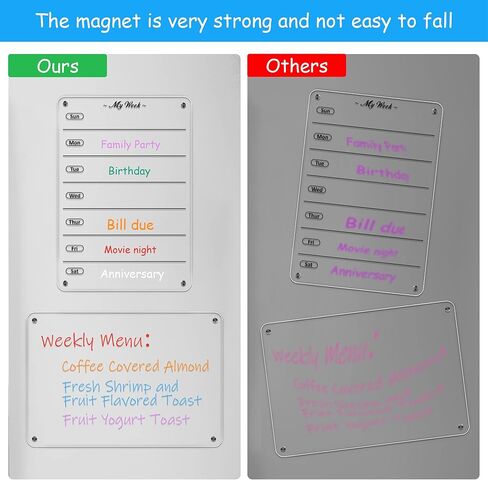 9 × 13 لوح مسح جاف أسبوعي شفاف للثلاجة قطعتين من الأكريليك المغناطيسي للمسح الجاف للثلاجة والتقويم الأسبوعي ولوحة بيضاء للمطبخ in Kuwait