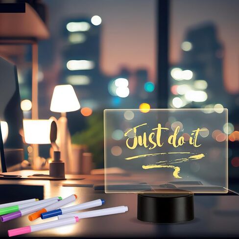 مجموعتان من لوحة المسح الجاف من الأكريليك مع لوحة ملاحظات LED خفيفة مقاس 7.3 بوصة × 5 بوصة مع لوحة رسائل متوهجة للتحكم عن بعد بالألوان مع لوحة رسائل حامل للمكتب والمنزل والمدرسة، تتضمن العلامات in Saudi Arabia