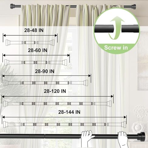 2 Pack Curtain Rods, Black Curtain Rods 28 to 60 Inch, 5/8 Inch Small Curtain Rod Set, Metal Heavy Duty Drapery Rods with Brackets, Modern Decorative Drapery Rods in Kuwait