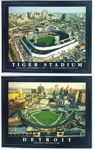 Detroit Tigers Comerica Park and Old Tigers Stadium - Set of 2 Framed Lithographs of Dramatic Aerial Photos - Treasured Collector Items and Unique Gift! in Saudi Arabia