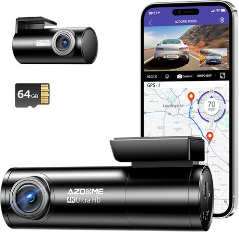 AZDOME M300S 4K Dash Cam أمامية وخلفية، 5.8G WiFi GPS Dash Camera للسيارات، بطاقة SD مجانية 64 جيجابايت، زاوية واسعة 170 درجة، التحكم الصوتي، مستشعر G، رؤية ليلية WDR، شاشة وقوف السيارات 24 ساعة، أقصى دعم حتى 256 جيجابايت in Kuwait