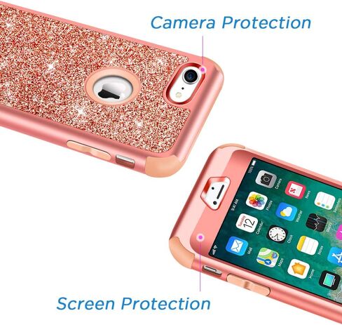حافظة Hython مصممة لهاتف iPhone 8، وiPhone 7، حافظة حماية شديدة التحمل لكامل الجسم، غطاء صلب متلألئ لامع من المطاط الهجين المقاوم للصدمات لهاتف iPhone 7 وiPhone 8، ذهبي وردي in Saudi Arabia