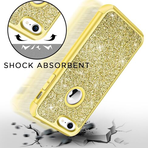 Hython Designed for iPhone 8, iPhone 7 Case, Heavy Duty Full-Body Defender Protective Case Bling Glitter Sparkle Hard Shell Hybrid Shockproof Rubber Bumper Cover, Rose Gold in Saudi Arabia