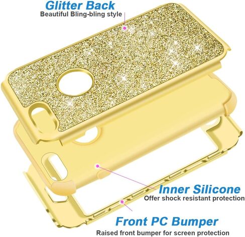 Hython Designed for iPhone 8, iPhone 7 Case, Heavy Duty Full-Body Defender Protective Case Bling Glitter Sparkle Hard Shell Hybrid Shockproof Rubber Bumper Cover, Rose Gold in Saudi Arabia