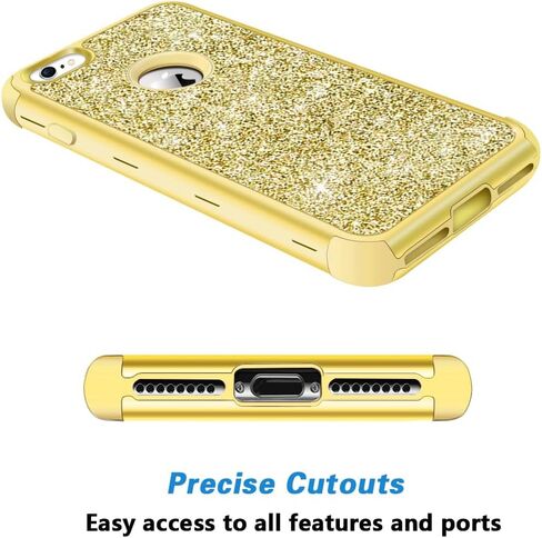 Hython Designed for iPhone 8, iPhone 7 Case, Heavy Duty Full-Body Defender Protective Case Bling Glitter Sparkle Hard Shell Hybrid Shockproof Rubber Bumper Cover, Rose Gold in Saudi Arabia