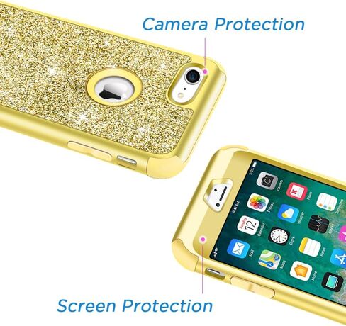 Hython Designed for iPhone 8, iPhone 7 Case, Heavy Duty Full-Body Defender Protective Case Bling Glitter Sparkle Hard Shell Hybrid Shockproof Rubber Bumper Cover, Rose Gold in Saudi Arabia