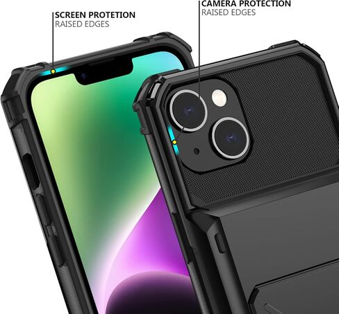 حافظة Nvollnoe لهاتف iPhone 14 مع حامل بطاقة حماية شديدة التحمل بطبقة مزدوجة مضادة للصدمات وفتحة بطاقة مخفية حافظة رفيعة لهاتف iPhone 14 للنساء والرجال (أسود) in Kuwait