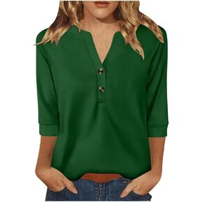 Womens 3/4 Sleeve Tops Summer Business Dressy Casual Blouses Fall V Neck Button Down Shirts Fashion Clothes
