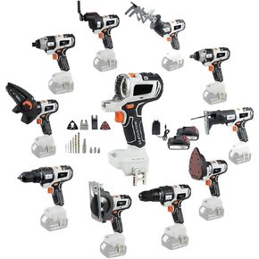 Cordless Power Combo Kit, 10-in-1 Multi-Functional Woodworking Tool Set, 2 x 4.0Ah Battery & Tool Box