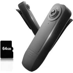 1080P Body Camera with 64GB Memory Card, Night Vision Camcorder 4-6 HR Battery Life Wearable BodyCam for Indoor/Outdoor