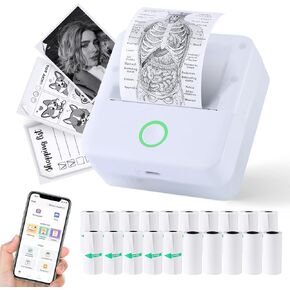 Print Pods Mini Printer, Thermal Inkless Sticker Maker with 20 Rolls Printing Paper, Pocket Printpod for phone, Impresora Portátil for Notes, Flashcards, Journal, DIY, Compatible with iOS & Android