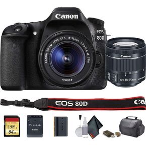 Canon EOS 80D DSLR Camera with 18-55mm Lens (International Model) (1263C005), Starter Bundle (Renewed)