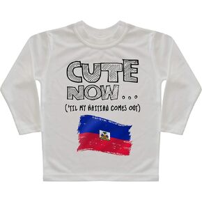 Haiti Long Sleeve Toddler T-Shirt 'Til My Haitian Comes Out Kids Shirt Top in White 2T-8T