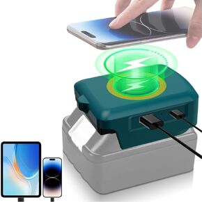 Cordless Wireless Charging for Cell Phones,Compatible with Makita 18V Lithium Battery,USB Charger Adapter for Samsung for Android for iPhone