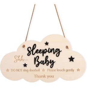 Shhh Baby Sleeping Sign for Front Door - Do Not Ring Doorbell, Plaque with Rope, No Knocking Door Sign, Home & Office Decorations, Baby Sleeping Door Sign