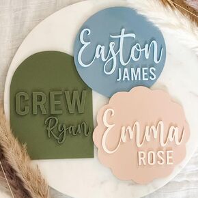 علامة إعلان اسم Baby Acrylic - Plaque Name Baby Name Plaque - تذكار للإعلان عن الولادة - Photo Photo Modern - علامة اسم المستشفى - هدية حديثي الولادة مخصصة