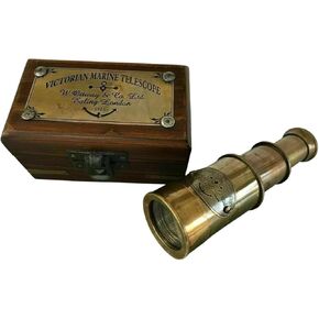 Brass Antique Nautical Telescope Victorian Spyglass Maritime Telescope with Wooden Box Handmade.