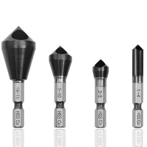 KEWAYO 4PCS M35 Cobalt Countersink Bit Set – 90° Heavy-Duty Chamfer Tools for Metal, Stainless Steel, Wood & More | SAE & MM Sizes (1/4" to 15mm)