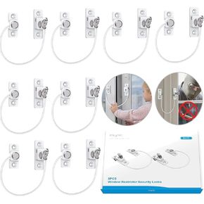 Esynic 8pack متينة نافذة التقييد سلامة الطفل 185 مم/7.3 بوصة الأسلاك أقفال طويلة نافذة لأقفال السلامة UPVC مع أقفال أمان النافذة الرئيسية القابلة للاسترداد مثالية لسلامة المكتب المنزلي وما إلى ذلك