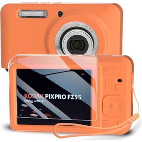 علبة السيليكون للكاميرا الرقمية Kodak Pixpro FZ55 مع واقي الشاشة والحبل لملحقات Kodak Pixpro FZ55 - (Rice White)