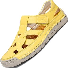 LZDZN Womens Closed Toe Sandals For Women Leather Women's Color Mixing Blue Yellow Green Black Dress Hiking Woman Size Summer Flip Flops Slippers Shoes Fisherman Beach