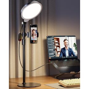 Desk Ring Light with Stand, Adjustable Desktop Light with Phone Holder for Video Calls, Zoom Lighting for Computer/Laptop/Conference/Webcam, Video Light for Recording, Podcast,Photography