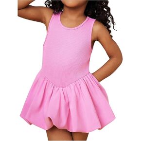 WDIRARA Toddler Girl's Cute Sleeveless Bubble Dress Crew Neck A Line Short Dress