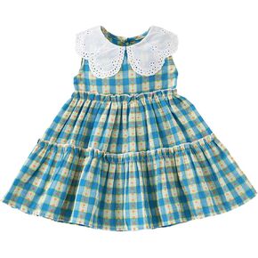 Newborn-4T Baby Girls Sleeveless Plaid Tutu Dress with Floral Embroidery & Lace Collar - Summer Princess Outfit