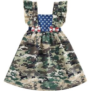 Eadrioss Toddler Girl 4th of July Outfit Dress American Flag Camouflage Army Green Dresses Fourth of July Clothes