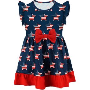 Toddler Girls American Flag Dress Bowknot Patriotic Dresses 4th of July Outfit Baby Independence Day Sundress 2-7T